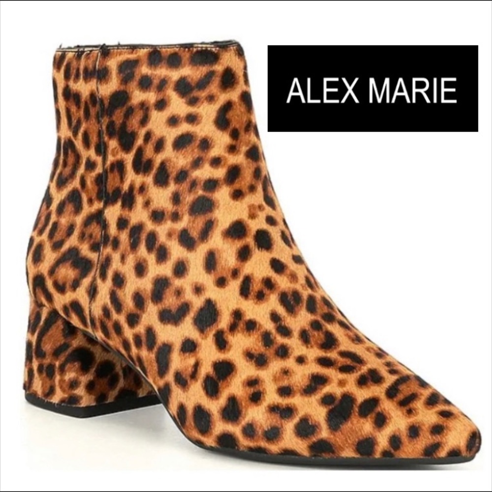 SOLD! Alex Marie Tionna Leopard Haircalf Block Heel Booties NWT - Picture 1 of 13